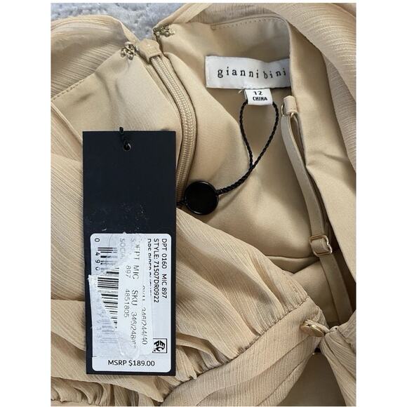 NWT Gianni Bini Sz 12 Piper Ruched Chiffon Feminine Romantic Soft Beige Dress - Picture 8 of 13